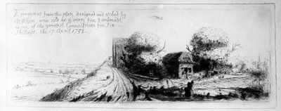 Landscape with country lane and cottages, etched by Benjamin Wilson by Rembrandt van Rijn